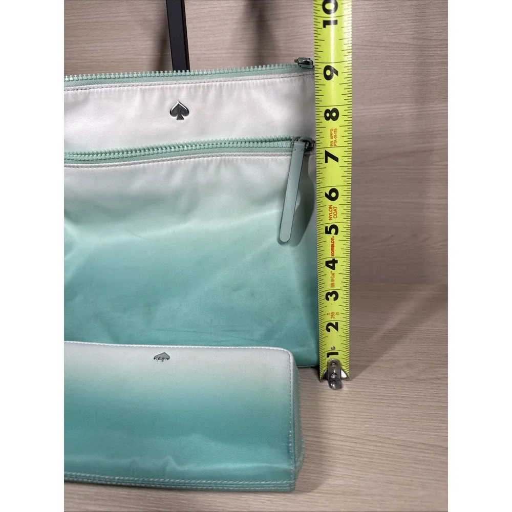 Kate Spade‎ Jae Degrade Ombre Flat Crossbody Teal White Fiji Green & Wallet